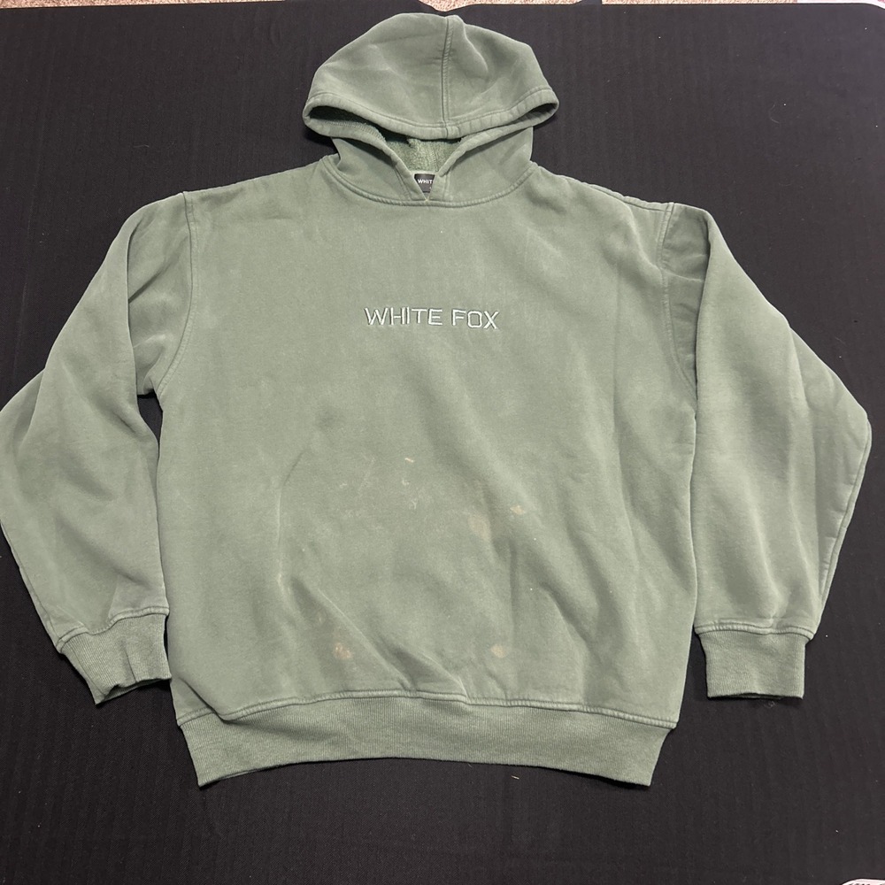 White Fox Boutique Sage Green Embroidered Pullover Hoodie L/XL Graphic Back
